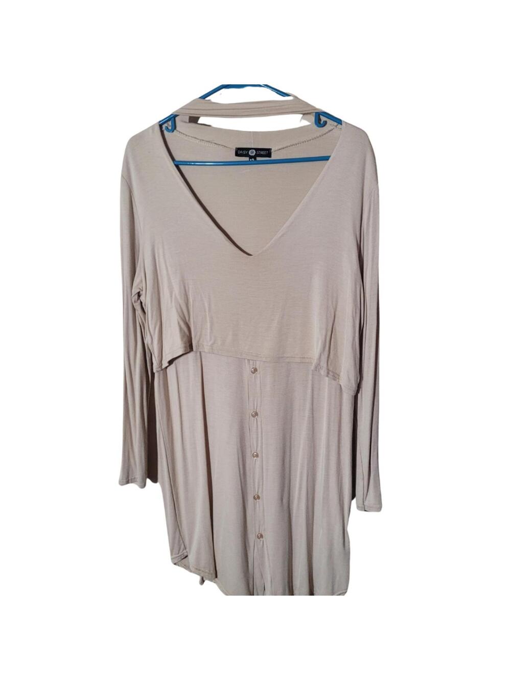 Daisy Street Taupe/Beige Long Sleeve Dress with Mock Choker Neckline Size Large